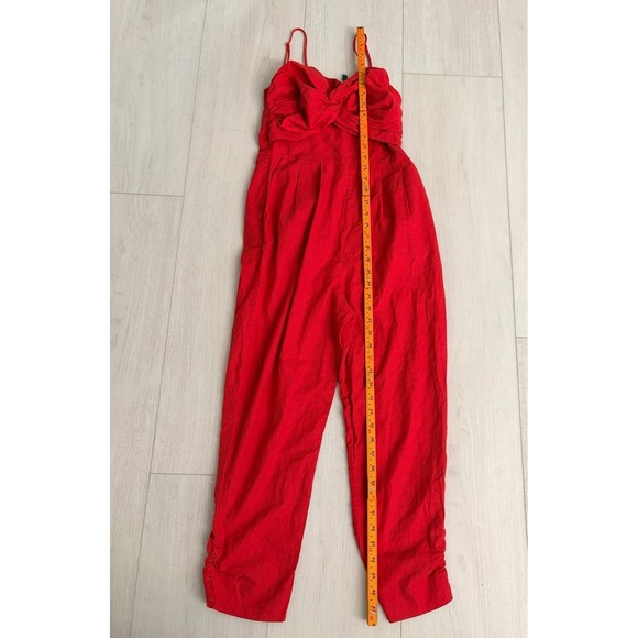 Farm Rio Cherry Red Linen Blend Jumpsuit Twist Front Cropped Leg Sz XS - Picture 7 of 7
